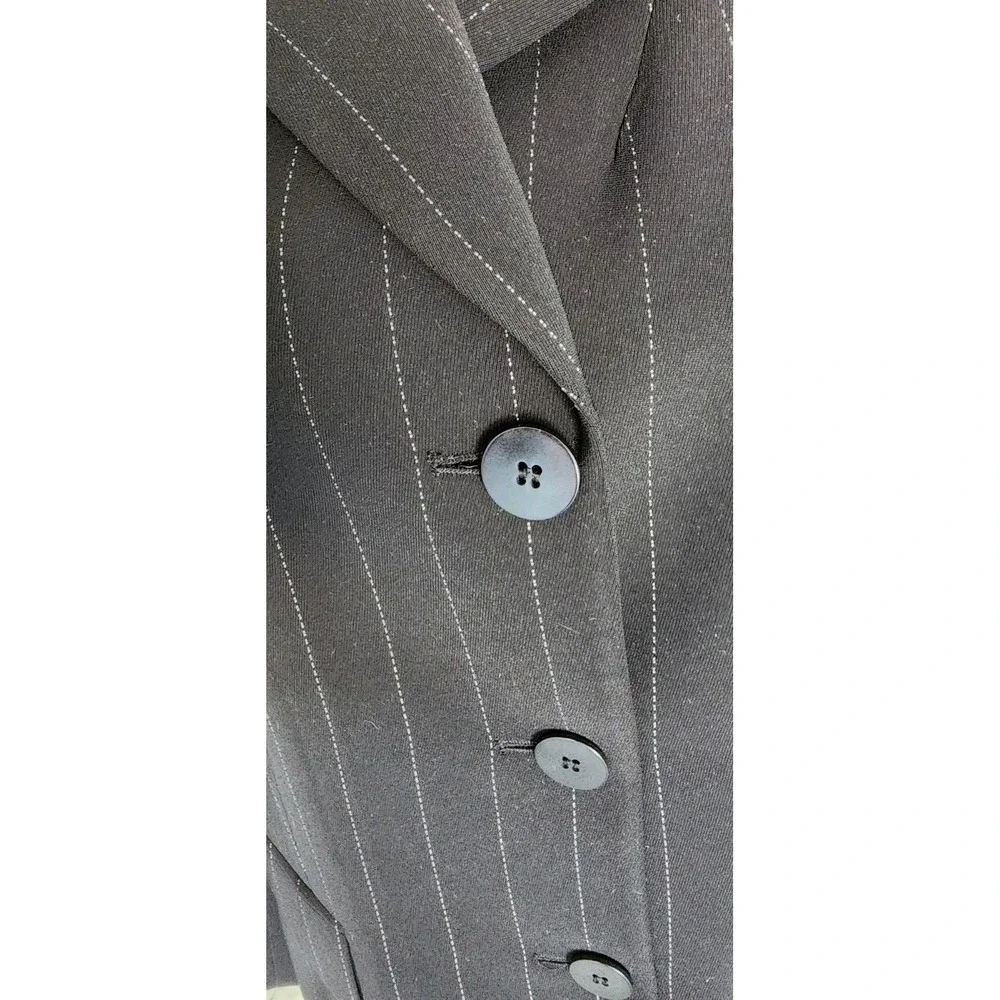 Kasper Jacket Blazer Womens 14 Black Pinstripe Career Office C-Suite Fall Winter